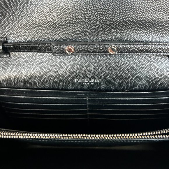 YSL Saint Laurent MONOGRAM CHAIN WALLET | BLACK GRAIN DE POUDRE EMBOSSED LEATHER - Picture 10 of 16